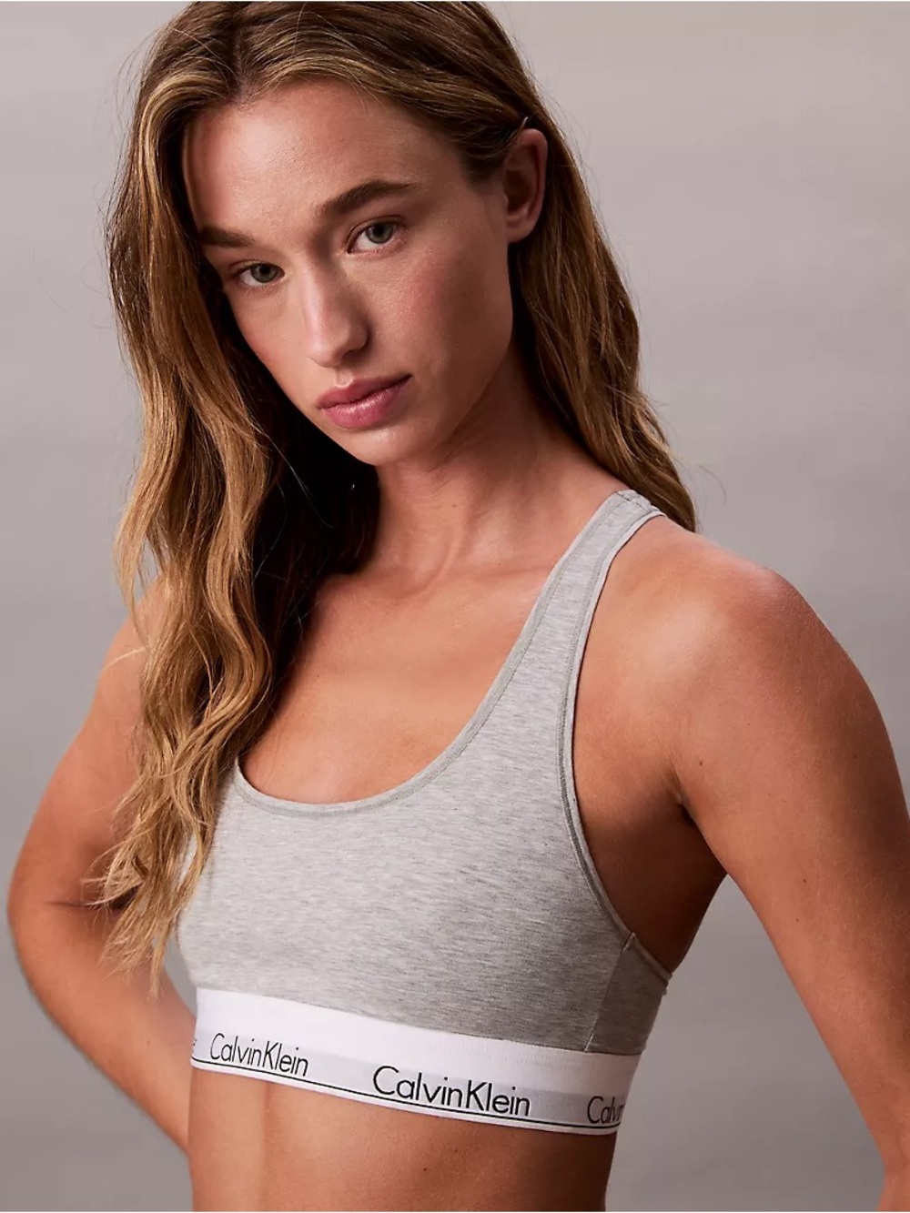 3/$40 Calvin Klein Icon Cotton Modal Unlined Racerback Bralette - Grey Heather